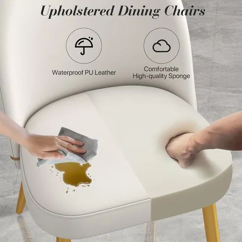 Miniatura 5 de KCC Juego de 2 sillas de comedor modernas de piel sintética, sillas de cocina tapizadas, sillas laterales sin brazos con respaldo curvado y patas