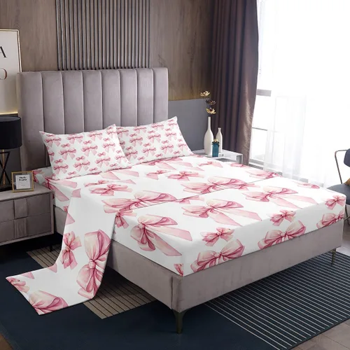 Feelyou Juego de sábanas de lazo de acuarela, tamaño individual, juego de sábanas con lazos de coqueta para niños y niñas, decoración de dormitorio,