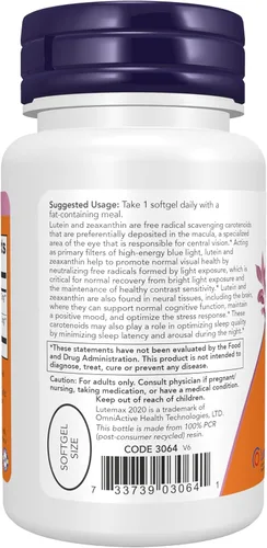 Miniatura 3 de NOW Foods Suplementos, luteína y zeaxantina con 25 mg de luteína y 5 mg de zeaxantina, 60 cápsulas blandas