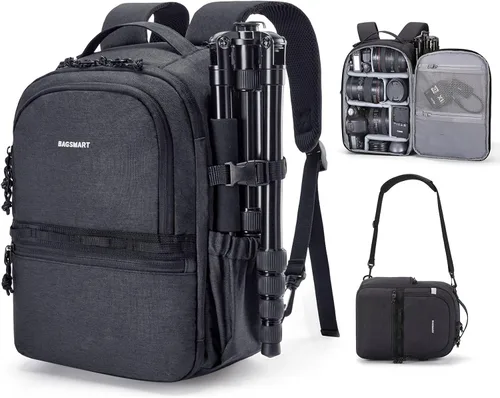 Miniatura 9 de BAGSMART Mochila para cámara, DSLR SLR SLR - Bolsas para cámara pequeña para fotógrafos compatibles con Sony Canon Nikon, correa para el hombro