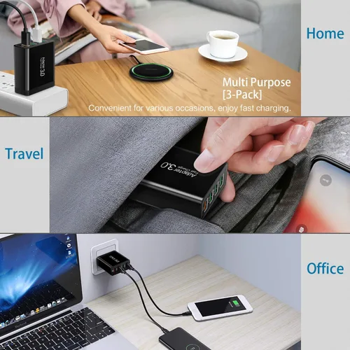 Miniatura 3 de Cargador de pared 3.0 de carga rápida, bloque de cargador USB de 4 puertos, adaptador de corriente iSeekerKit Multi USB, enchufe de caja de carga