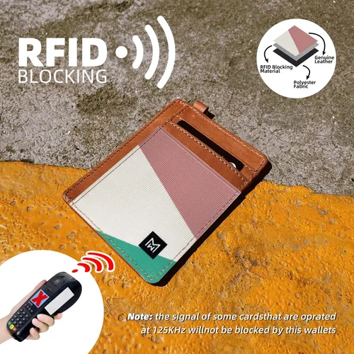 Miniatura 4 de Cartera delgada minimalista con bloqueo RFID, de cuero, con bolsillo frontal elástico, para mujer, Geometry, Minimalista