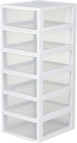 Sterilite 23018006 16 cuartos de galón Cajón apilable, Plástico, Transparente, 6