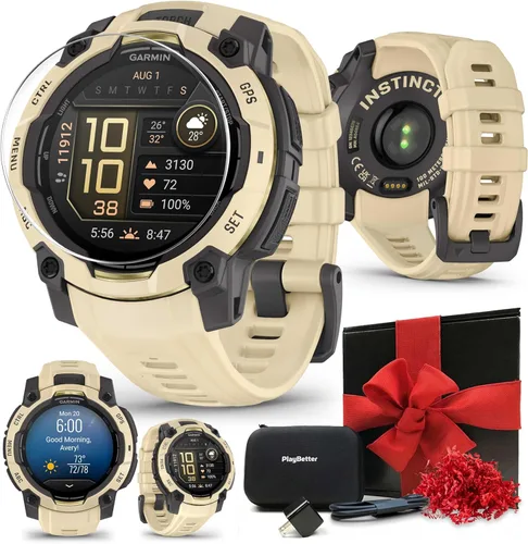 PlayBetter Garmin Instinct 3 Alpine Rush AMOLED (citrino, 1.772 in) caja de regalo de reloj inteligente GPS para exteriores, linterna integrada,