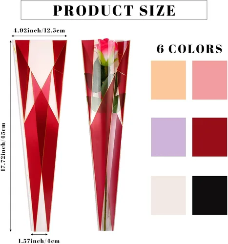 Miniatura 3 de Geyee 300 bolsas de envoltura de una sola flor con manga de rosa, bolsa de celofán floral de plástico impermeable para suministros de bar floral