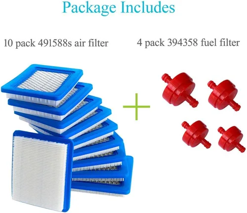 Miniatura 7 de HOODELL Paquete de 10 filtros de aire 491588S + filtro de combustible 394358 compatible con 491588 4915885, Toro 20332, Craftsman 33644, rendimiento