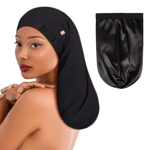 Miniatura 16 de Fittia Cofia de satén para dormir, sedosa sin encrespamiento para el cuidado de rizos, correa ajustable para no deslizarse, gorra para trenzas