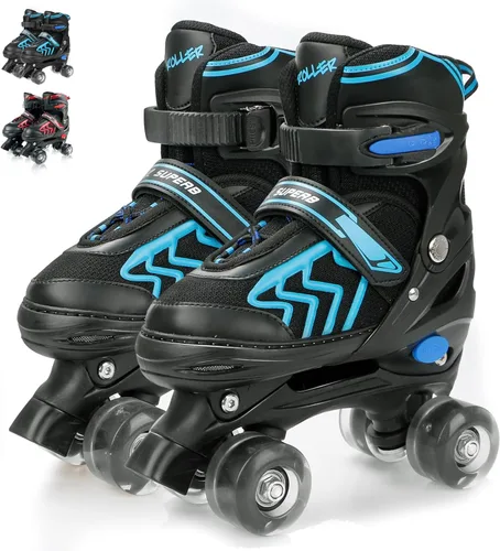 Patines de Ruedas para Niños y Niñas, Ajustables 4 Tamaños Patines de Ruedas Cuádruples para Niños y Jóvenes con Ruedas que se Iluminan para Negro y