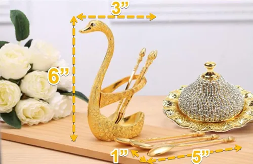 Miniatura 4 de Swan Spoon Eid - Juego de cubiertos de cuchara pequeña – Cubertería festiva de lujo, decoración moderna con soporte de 7 piezas (dorado)