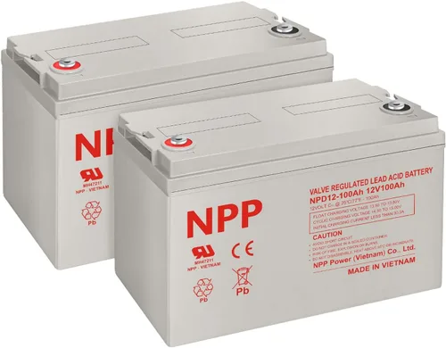 NPP NPD12-100Ah (T16A, 2 piezas) Batería AGM SLA de ciclo profundo de 12 voltios, 12 V, 100 Ah, batería de ciclo profundo de 1200 amperios, para la
