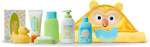 Miniatura 4 de Melissa & Doug Mine to Love - Juego de cambio y baño para muñecas – Pañales, champú de simulación, toallitas, toalla, más (19 piezas)