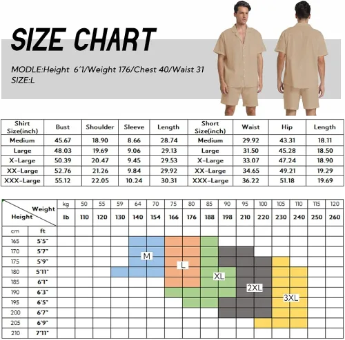 Miniatura 6 de RPOVIG Conjunto corto de camisa de lino conjunto casual de 2 piezas para hombre