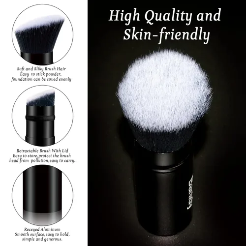 Miniatura 3 de Brocha de maquillaje Kabuki para la cara, retráctil, cepillo Kabuki de viaje, portátil, impecable para base, rubor en polvo, bronceador, pulido