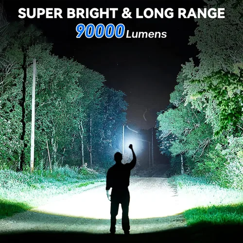 Miniatura 2 de Linterna recargable de 99,000 lúmenes altos, 7 modos de luz LED con COB, potente linterna de mano para el hogar, campamento (paquete de 2)