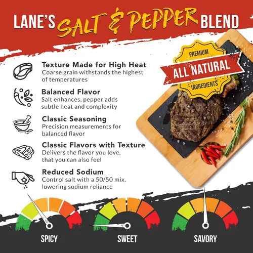 Miniatura 3 de Lane's Sal y Pimienta Gruesa 50/50, 12.5 onzas - Mezcla Clásica de Sal Kosher y Pimienta Negra Gruesa 16 Mesh para Cocinar y Asar a la Parrilla