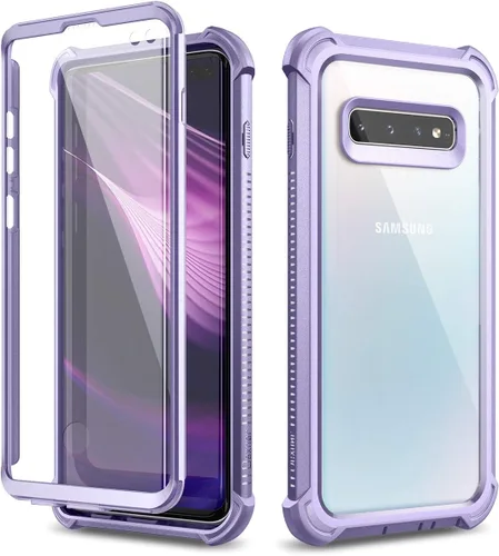 Dexnor Funda para Galaxy S10+ Plus con protector de pantalla integrado, transparente, resistente, de cuerpo completo, a prueba de golpes, defensor
