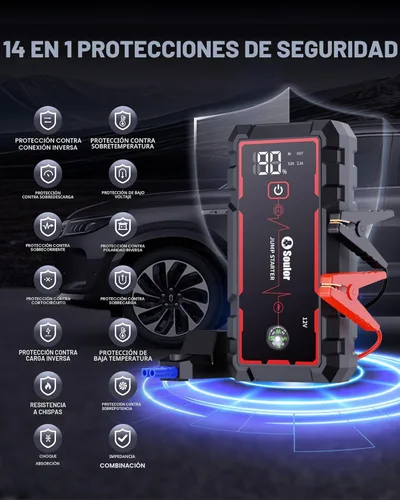 Miniatura 3 de Arrancador de batería de coche de 5000A, arrancador portátil con cable de puente, banco de energía de carga rápida, linterna de 3 modos, brújula