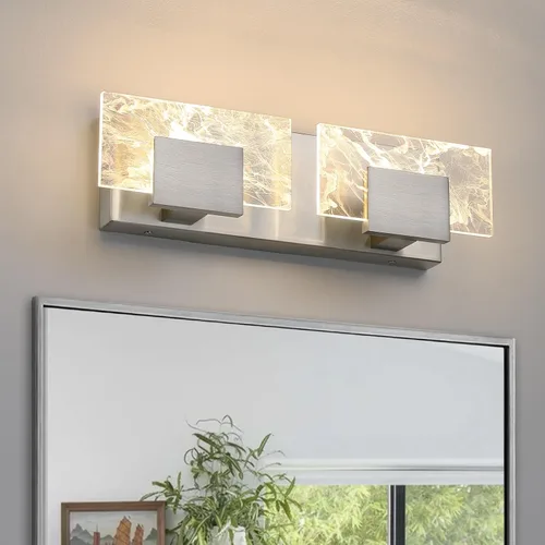 Miniatura 13 de Luz LED para Tocador de Baño: Accesorios de Iluminación Modernos de Acrílico en Dorado Cepillado de 16 pulgadas - 2 Luces Contemporáneas de Acabado