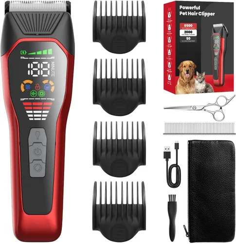 Miniatura 7 de Cortadora de pelo eléctrica inalámbrica para mascotas grandes, kits de aseo de perros de motor silencioso y fuerte de dos velocidades con hoja ancha