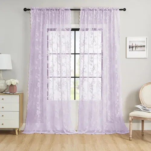 Miniatura 64 de SEEKRIGHT - 2 paneles de cortinas traslúcidas de encaje negro, cortinas góticas florales, cortinas victorianas con bolsillo para cortinero