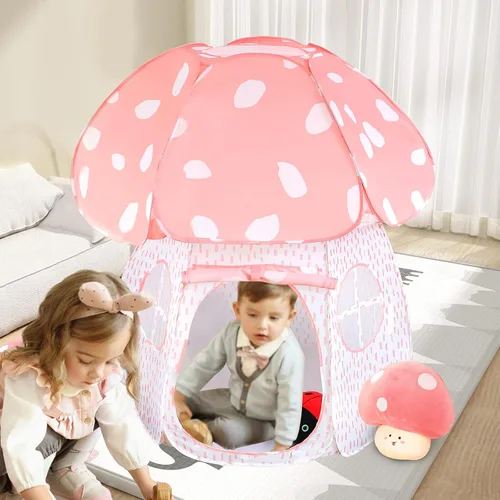 Miniatura 2 de Carpa de juegos para niños con diseño exquisito Pop Up Carpa para interiores y exteriores Casa de juegos para niños y niñas con diseño de hongo Rosa