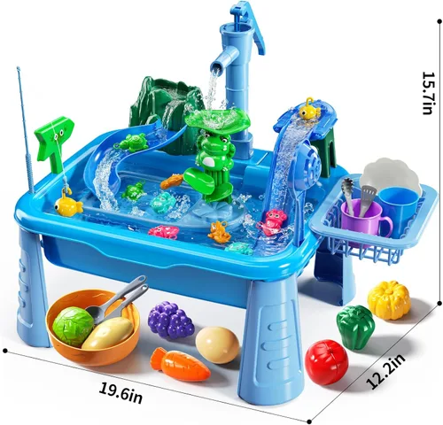 Miniatura 6 de JUKUDAHU Mesa de Agua y Fregadero de Juego para Niños de 2, 3, 4, 5, 6 Años de Edad - Cocina al Aire Libre con Agua Corriente, Juegos de Pesca, Mesa