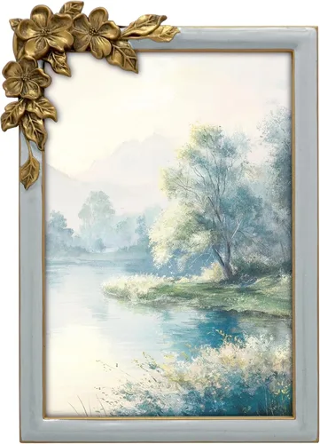Marco de Fotos Floral Vintage Gris de Borde Delgado / 4x6 Pulgadas | Para Visualización Vertical y Horizontal en Mesas | Perfecto para Regalo de