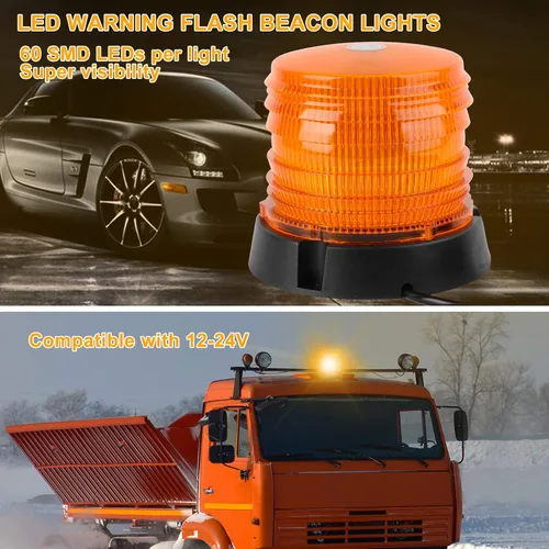 Miniatura 2 de ASPL Luces de Baliza Intermitente de Advertencia LED, 60 Luces LED Ámbar Intermitentes de Seguridad Estroboscópicas con Magnético y Cable Recto