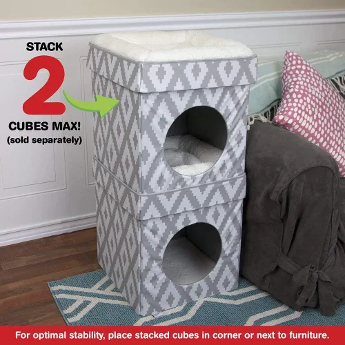 Miniatura 2 de Kitty City - Cama grande para gatos, cubo, condos, desplegable, apilable C) Cubo para gatos (blanco y gris)