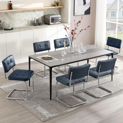 Miniatura 16 de Zesthouse Juego de 2 sillas de comedor de metal industrial, sillas de cocina tapizadas de cuero sintético con base de metal negro, para cocina