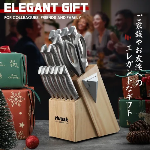 Miniatura 7 de Huusk Juego de cuchillos de cocina con bloque y afilador integrado, juego de 15 piezas de bloques de cuchillos de acero inoxidable japonés
