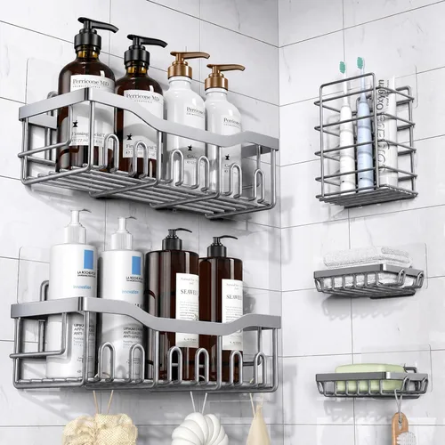 Miniatura 10 de EUDELE - Organizador de Ducha Adhesivo, Paquete de 5 Organizadores de Baño de Acero Inoxidable Resistente a la Oxidación con Gran Capacidad