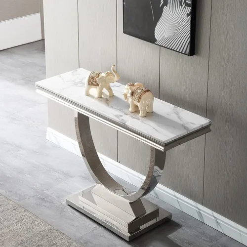 Miniatura 19 de Mesa de centro de mármol negro Henf de lujo, mesa auxiliar rectangular de mármol sintético de imitación con base de acero inoxidable dorado
