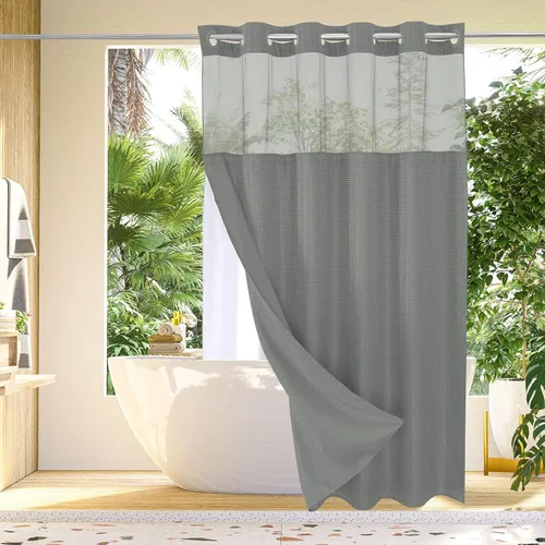 Miniatura 24 de Gibelle: cortina de ducha pequeña para baño de 36x74, cortina de ducha de punto gofre con juego de forro de tela a presión, no necesita ganchos