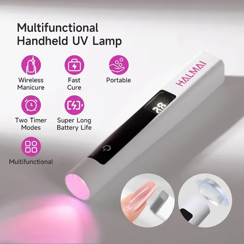 Miniatura 2 de Halmai Lámpara de uñas UV de mano para esmalte de gel, mini luz roja portátil con LED, secadora USB recargable inalámbrica, herramienta de salón