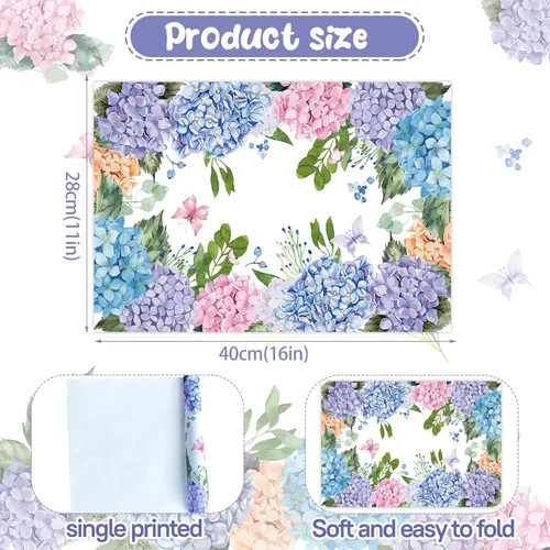 Miniatura 2 de Manteles individuales desechables de papel, paquete de 50 manteles individuales de hortensias de 16 x 11 pulgadas, manteles individuales florales