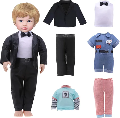 Ropa de muñeca de 16 pulgadas para niño, ropa casual, chaqueta a cuadros, pantalones, trajes deportivos con trajes de esmoquin para accesorios de