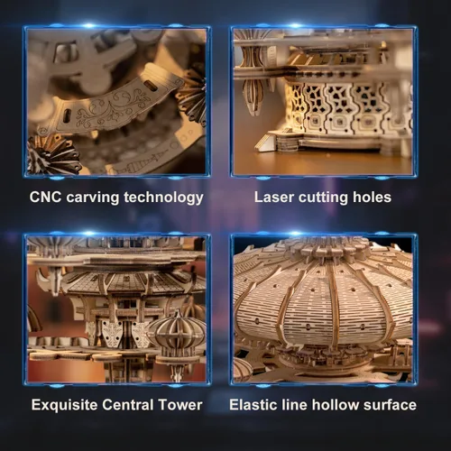 Miniatura 4 de Rompecabezas de madera 3D para adultos, kit de modelo de caja de música SkyCity, más de 600 piezas, diseño de paisaje urbano, desafiante artesanía