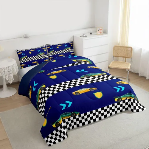 Miniatura 3 de Feelyou Juego de edredón de coche de carreras, tamaño individual, juego de ropa de cama de coche deportivo de velocidad para niños y niñas, edredón