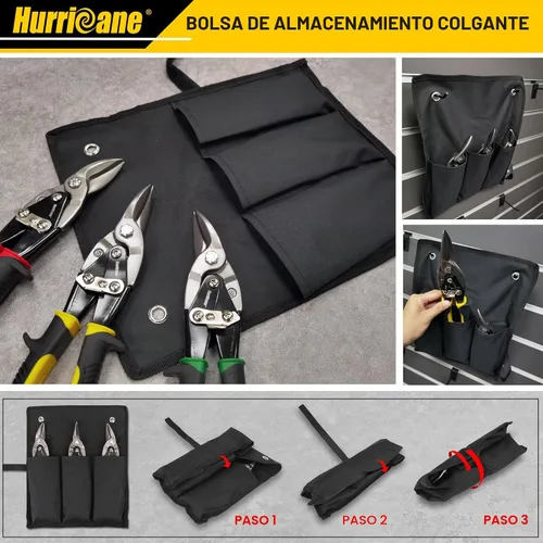 Miniatura 9 de HURRICANE Juego de 3 tijeras de hojalata de aviación, tijeras de metal de 10 pulgadas para curvas rectas, izquierda y derecha, cuchillas de acero