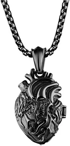 Dije de corazón anatómico LBFEEL, acero inoxidable, con cadena, en tres colores, con estuche de regalo, para hombre