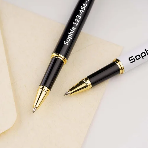 Miniatura 8 de Bolígrafo personalizado de texto/logotipo con 3 repuestos negros, negocios grabados, lujo, ejecutivo profesional, oficina, el mejor juego de regalo