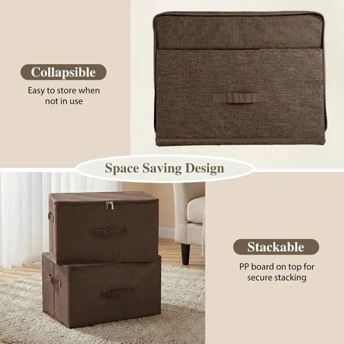 Miniatura 5 de ANMINY Contenedores de almacenamiento con tapa con cremallera, cajas de almacenamiento con asas, tablero de plástico PP, plegable con tapa, de tela