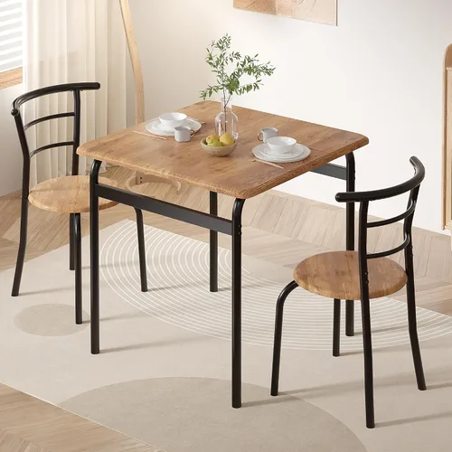 Miniatura 16 de VECELO Juego de mesa de comedor de 3 piezas para rincón de desayuno, mesa ovalada de mármol sintético y marco de metal con estante de vino Blanco