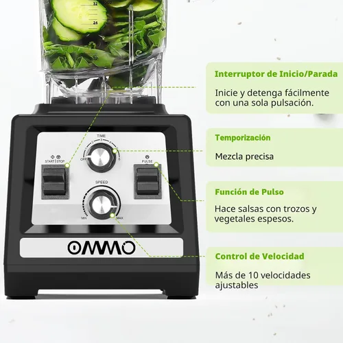 Miniatura 6 de OMMO Licuadora para batidos: Licuadoras de pico de 1800 W para cocina, jarra sin BPA de 68 onzas, temporizador y control de velocidad, 6 cuchillas