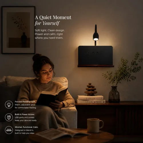 Miniatura 3 de Apliques de pared de mesita de noche con estación de carga inalámbrica y carga USB, lámpara de lectura LED con 3 temperaturas de color ajustables