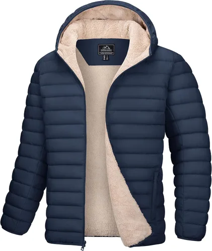 Miniatura 17 de MAGCOMSEN Chaqueta acolchada para hombre con capucha, forro de vellón, chaqueta térmica resistente al agua, chaqueta de plumón con cremallera