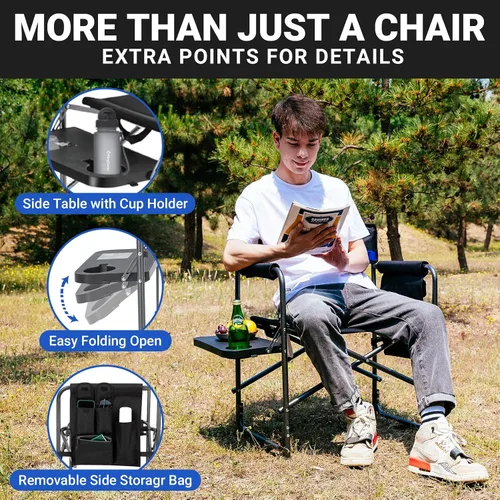Miniatura 6 de KingCamp 2-Pack Silla de Camping para Directores con Asientos Plegables y Acolchados Portátiles, Azul Negro/Azul Real