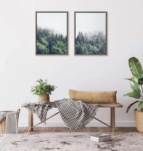 Miniatura 3 de Kate and Laurel Sylvie Lush Green Forest on a Foggy Day - Juego de arte de pared en lienzo enmarcado a la izquierda y a la derecha por The Creative