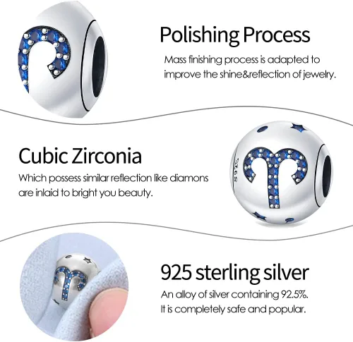 Miniatura 6 de Pandach 12 dijes de cumpleaños del zodíaco 925 plata de ley con piedra de nacimiento, para pulseras, collares y brazaletes de mujer, regalos